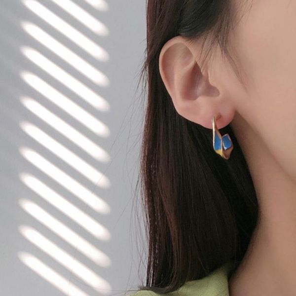 

hoop & huggie 1 pair classic fashion earrings gold plated yellow blue enamel braided twisted earring art for women party jewelry gift, Golden;silver