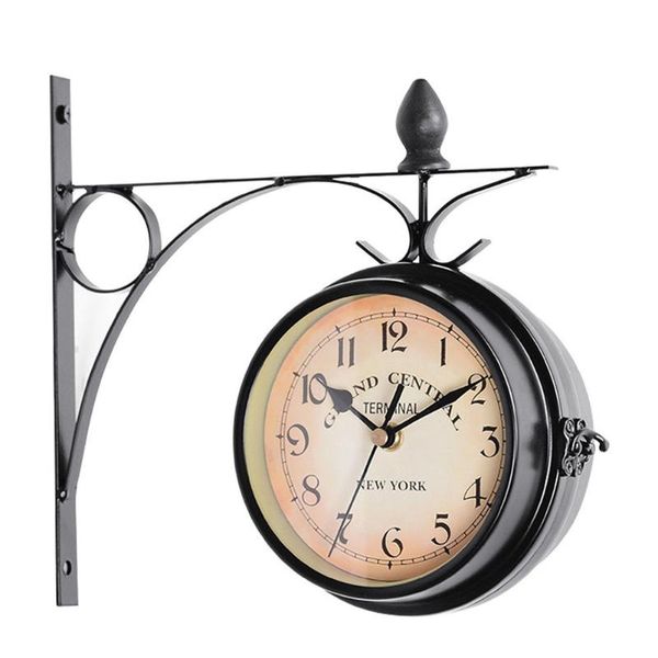 

wall clocks round double sided mount hanging decoration station european style retro garden outdoor metal vintage clock battery powered