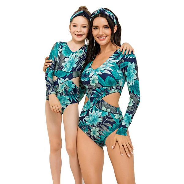 

one-piece suits 2021 one piece swimsuit women girls swimwear surfing kids family oufit matching swimming beachwear bathing wear