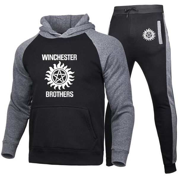 

men's hoodies & sweatshirts spring autumn men's hoodie winchester brothers print colorblock casual cotton short sleeve jack, Black