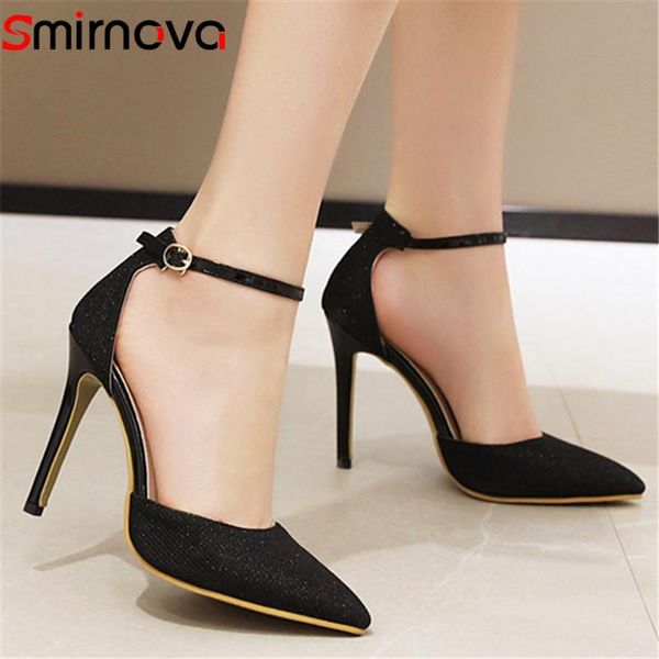 

dress shoes smirnova 2021 women pumps pointed toe buckle elegant party wedding summer thin high heels ladies big size 43, Black