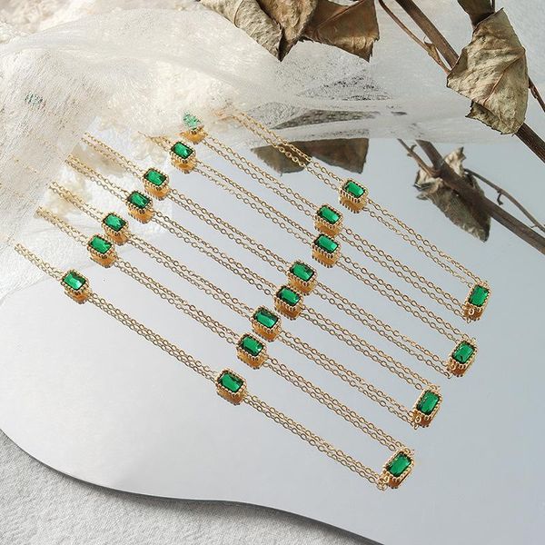 

pendant necklaces 18k gold plated stainless steel multiple green zircon necklace for women clavicle chain choker jewelry, Silver