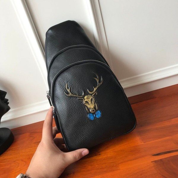 

designer men waist bag fanny pack chest bags cowhide leather fashionable single shoulder black belt-bags animal print lcm