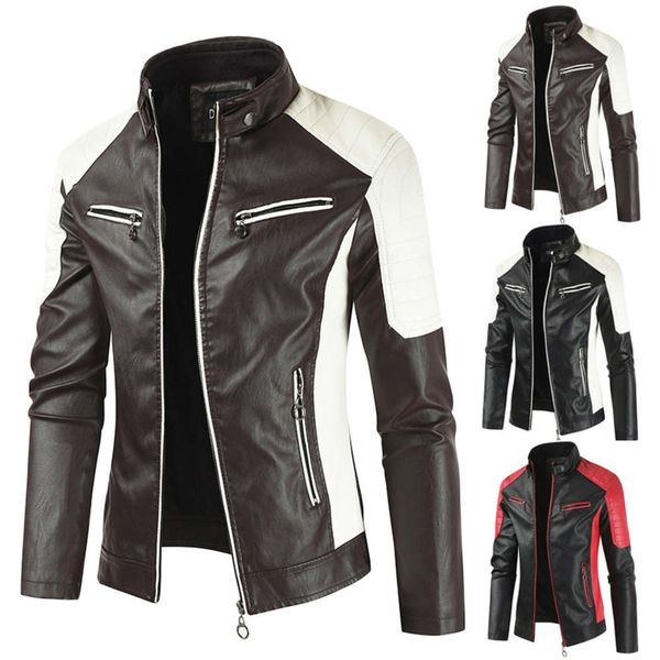 

2020 new men's motorcycle with velvet zipper fashion pu leather collar jacket, Black;brown