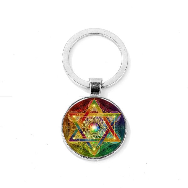 

metatron cube magic hexagram keychain sacred geometry chakra spiritual life flower glass time gems key ring car llaveros, Silver