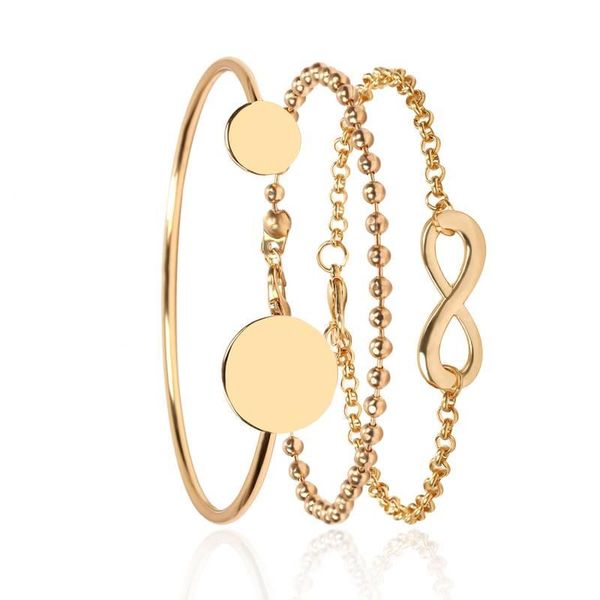 

link, chain 2021 trendy multilayer geometry round bracelet alloy on hand women accessories fashion jewellery the gift, Black