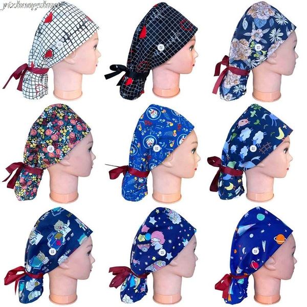 

hat scrubs cap with buttons bouffant hats with sweatband adjustable womens and mens sanitary cap, Blue;gray
