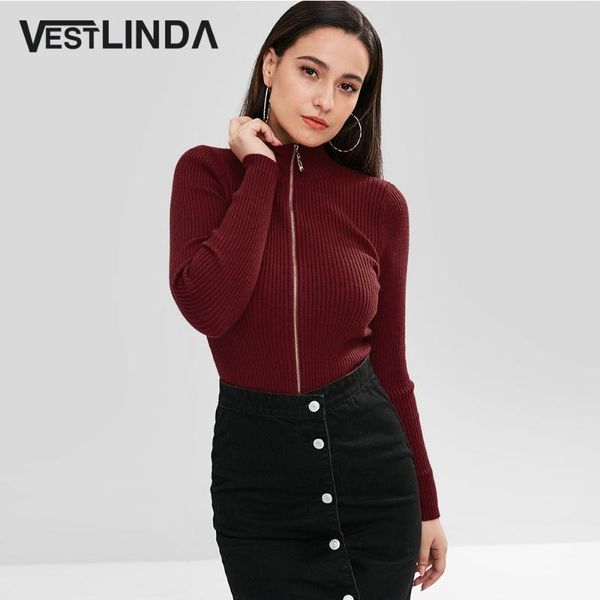 

women's sweaters women sweater zip front high low ribbed knitting autumn slim mock collar long sleeves fashion winter jumpers, White;black