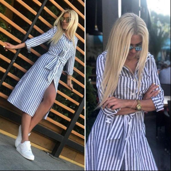 

women vintage striped printed sashes a line dress wrist sleeve turn down collar elegant casual party dress 2021 summer new dress, Black;gray