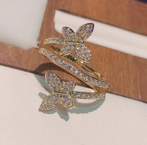 

wedding rings korean butterfly women full rhinestone super flash fairy personality cute ring sweet girls geometry insect finger, Slivery;golden