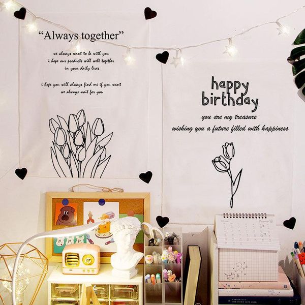 

tapestries background fabric ins style wall decoration simple nordic text dormitory room layout bedside table cloth and dossal