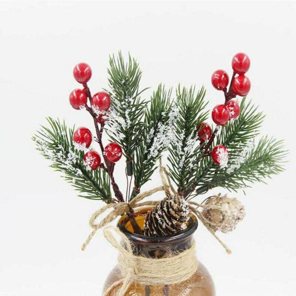 

5pcs fake snow frost pine branch artificial plants xmas tree christmas ornament diy handcraft bouquet gift fake plants