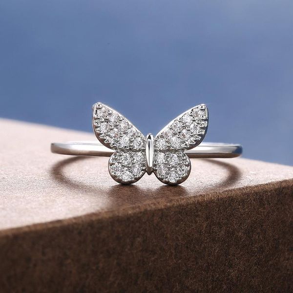 

wedding rings silver color delicate butterfly women brilliant cubic zirconia girl stylish party accessories female jewelry, Slivery;golden