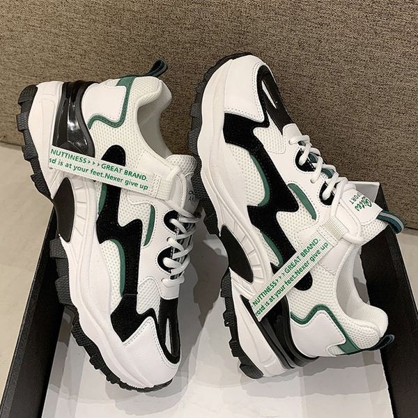 

women casual shoes 2021 fashion chunky sneakers height increasing spring flats platforms dad shoes thick sole footwear sneakers, Black