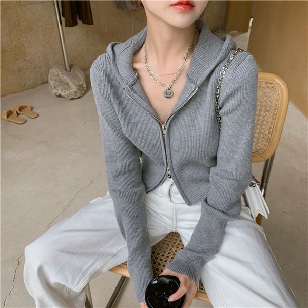 

women's knits & tees 2021 fall women zip-up cardigan jacket zoravcky basic coat jogger short sport outwear mujer hoddied crop femme cas, White