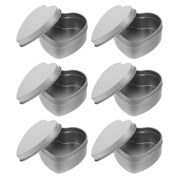 

watering equipments 6pcs candle tins tinplate containers heart-shaped jars silver