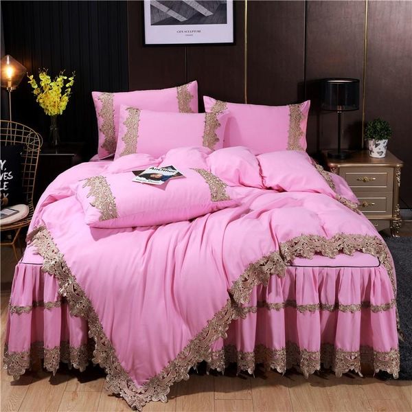 

bedding sets blue 6pcs duvet cover set chic lace solid color super soft comforter quilt bedskirt 4pillowcases for girls