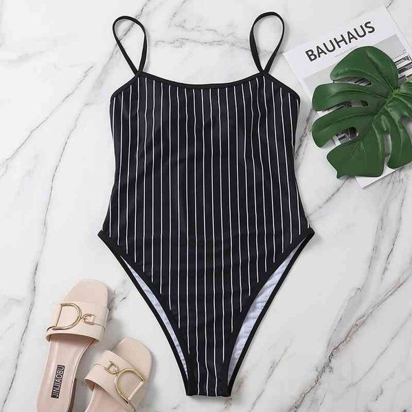 

tight strap striped one piece women's beach resort swimsuit, White;black