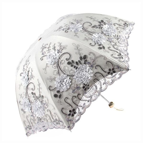 

umbrellas lace uv sun parasol folding 3d flower embroidery umbrella outdoor summer wedding