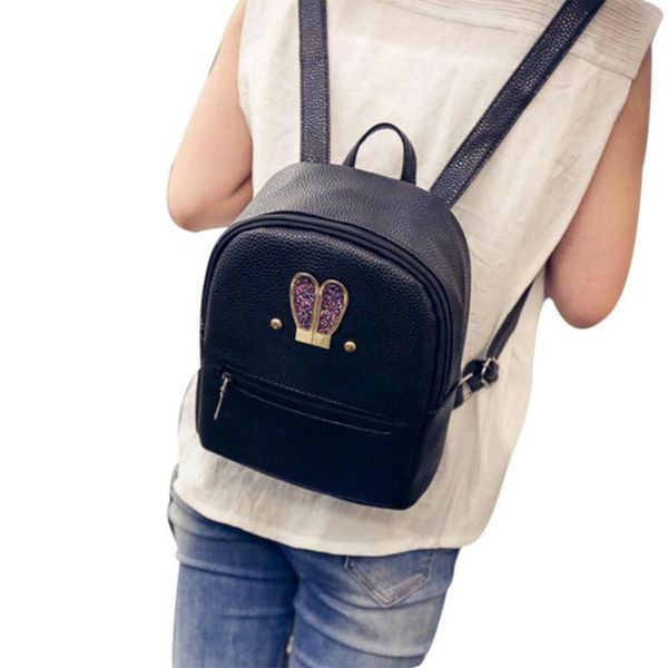 

outdoor bags fashion women backpack pu ears diamond zipped ladies travel bag girls school backpacks for teenage mochila