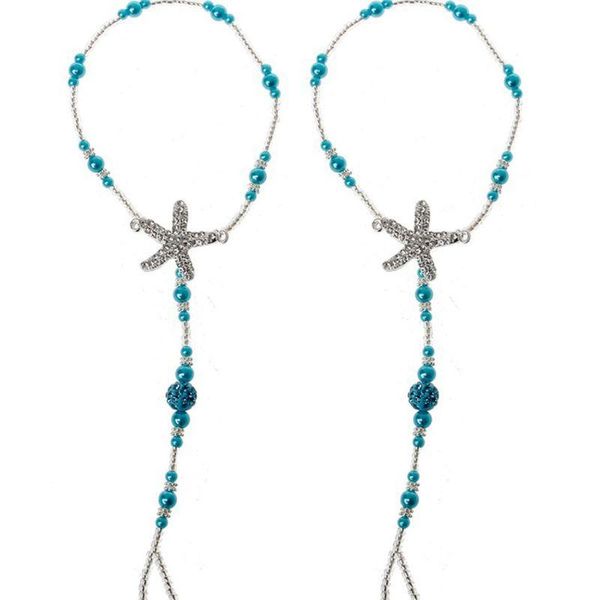 

anklets pearl ankle chain summer barefoot sandal starfish anklet beach wedding foot jewelry accessories for women girls, Red;blue
