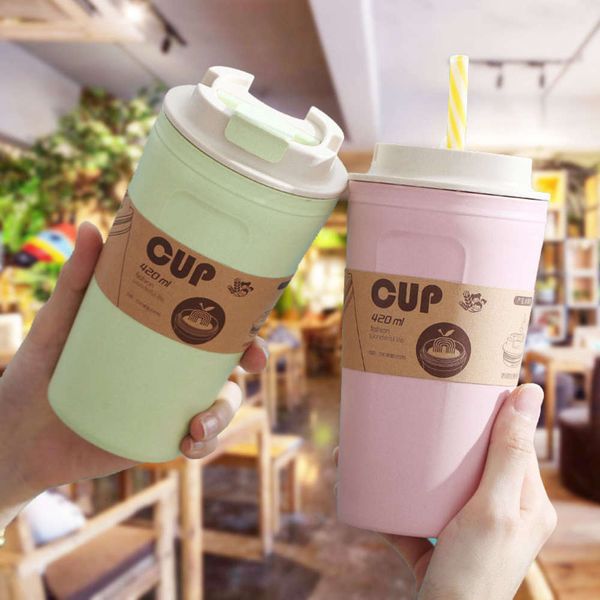 

420ml bamboo charcoal fiber environmentally friendly wheat straw cup office travel coffee cup simple large capacity water bottle