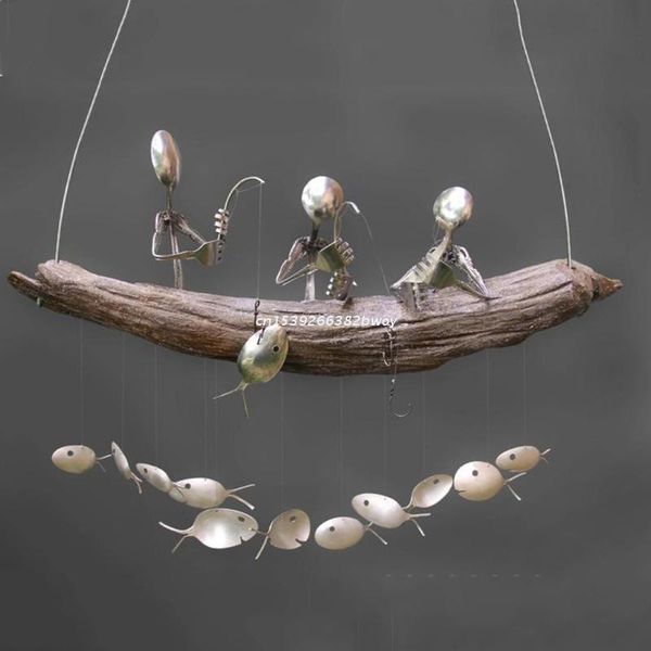

decorative objects & figurines fishing man wind chime spoon fish sculpture windchime hanging garden decoration dropship