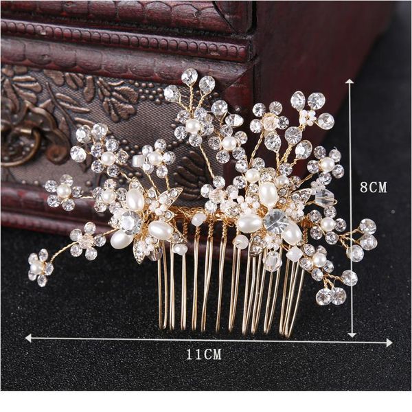

many style gold color crystal simulated pearl hair comb for wedding hair accessories handmade bride hair jewelry headpie qyltue, Silver