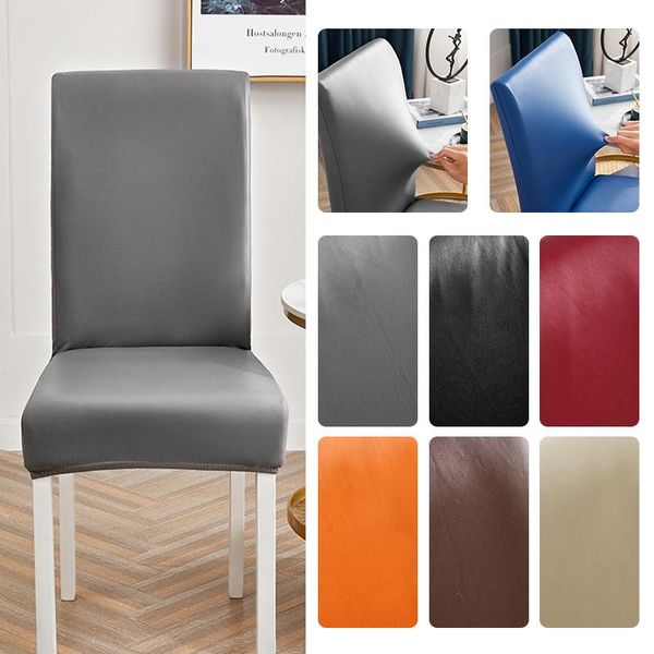 

chair covers stretch waterproof pu leather cover elastic modern fashion seat solid color kitchen banquet el living room