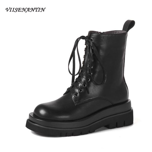 

boots thick-soled black fashion winter british style leather short women's platform thick heel handsome