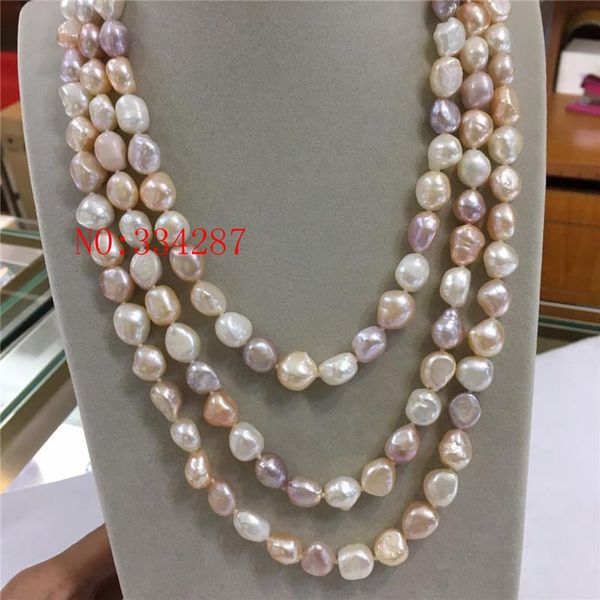 

new big freshwater pearls multicolor 9-10mm baroque pearl necklace 60 inches, Silver