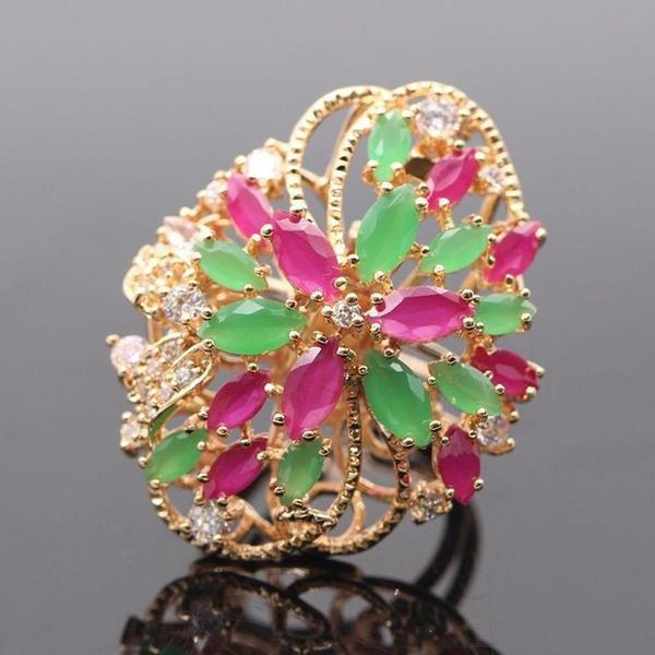 

wedding rings jewelry classic enamel flower cubic zirconia ring promotion elegant fashion crystal engagement, Slivery;golden