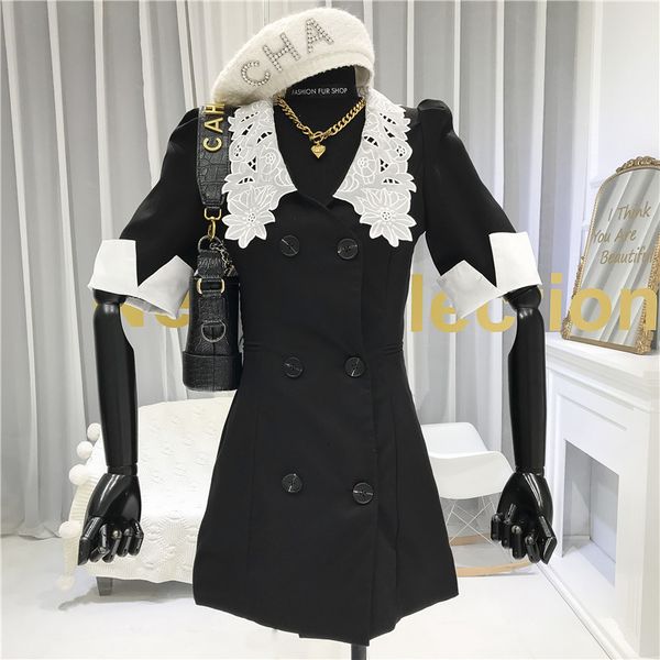 

2021 vintage sheath lace patchwork mini summer new korean elegant slim bodycon ol chic office woman wild vestidos nfpu, Black;gray