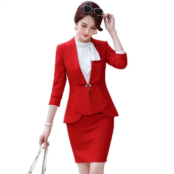 

two piece dress fashion work career skirt suits women girl s-5xl set female office ladies formal clothes woman skirts, White