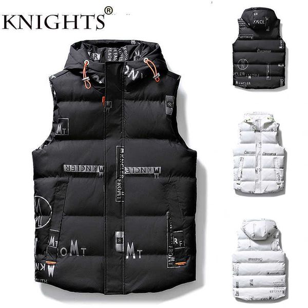 

autumn winter sleeveless jacket down vest men's warm thick loose hooded coats padded waistcoat down vest men 211015, Black