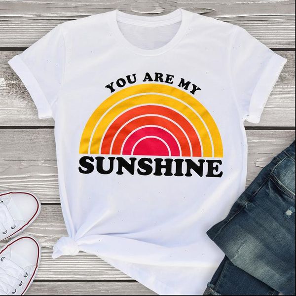 

women graphic short sleeve letter striped rainbow cute fashion summer shirt tees clothing female t shirt womens t shirt, White