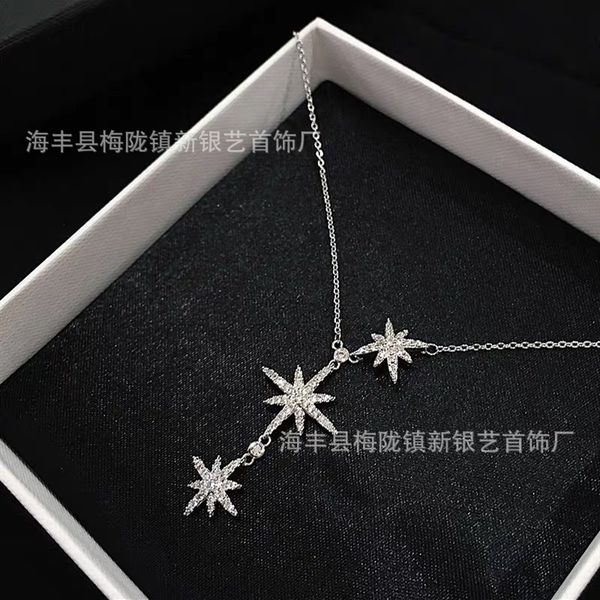 

six necklace girl s925 sier clavicle chain eight star pendant net red accsori korean jewelry tanabata gift, White