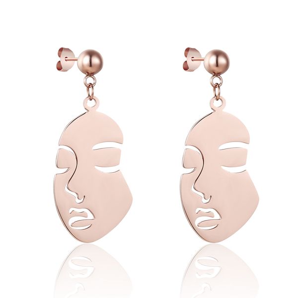 

classic design beautiful hollow woman face drop earrings stainless steel rose gold silver color jewelry for women earrings gift