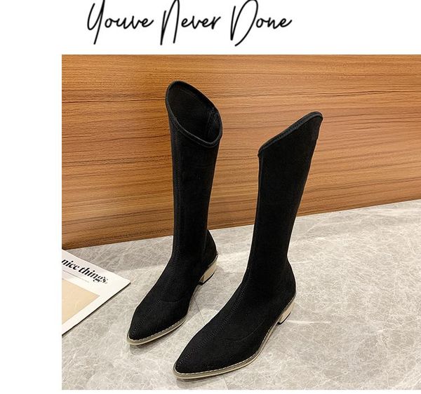 

boots 2021 women's autumn shoes thigh high heels boots-women med over-the-knee ladies rubber pointy retro slip-o, Black
