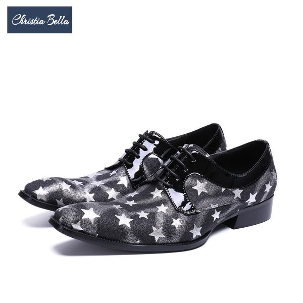 

dress shoes christia bella fashion printing formal men italian leather oxford plus size lace up brogue, Black