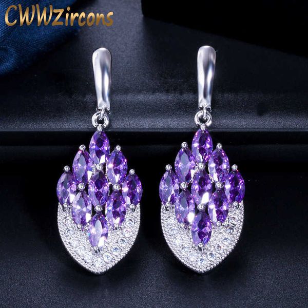 

vintage anchor shape dangle drop long cz red purple crystal earrings for women fashion jewelry accessories cz447 210714, Silver