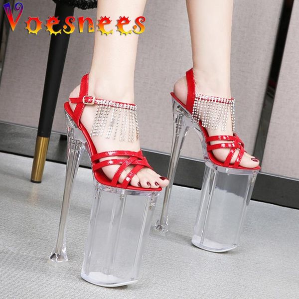 

sandals women 2021 summer platform fringe diamond shoes transparent thin heels super high 26cm ladies pole dance shoe, Black