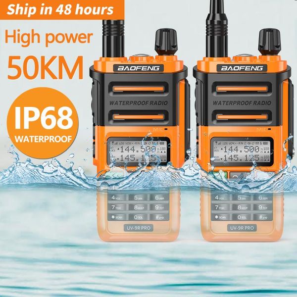 

walkie talkie 2022 2pcs baofeng uv-9r pro dual band 136-174/400-520mhz ip68 waterproof ham radio upgraded of bf-uv9r 50km