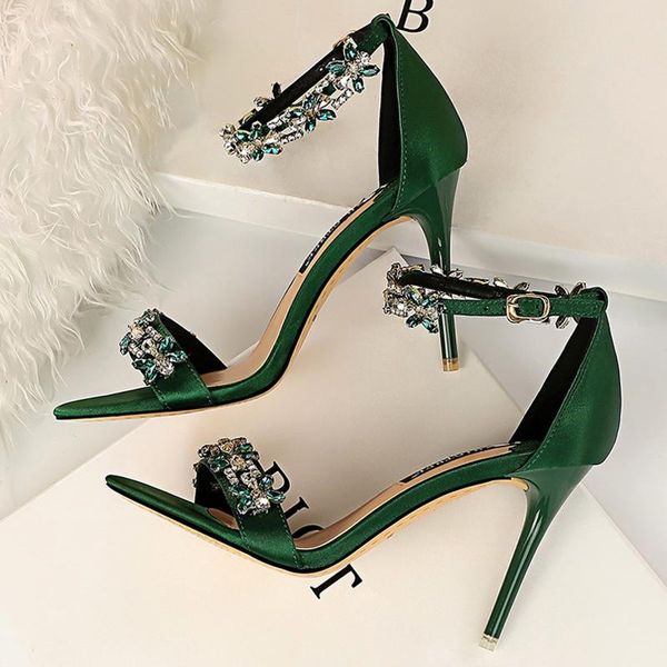 

dress shoes 2021 women 9cm high heels crystal sandals wedding bridal stiletto sandles glitter prom elegant stripper satin strap, Black