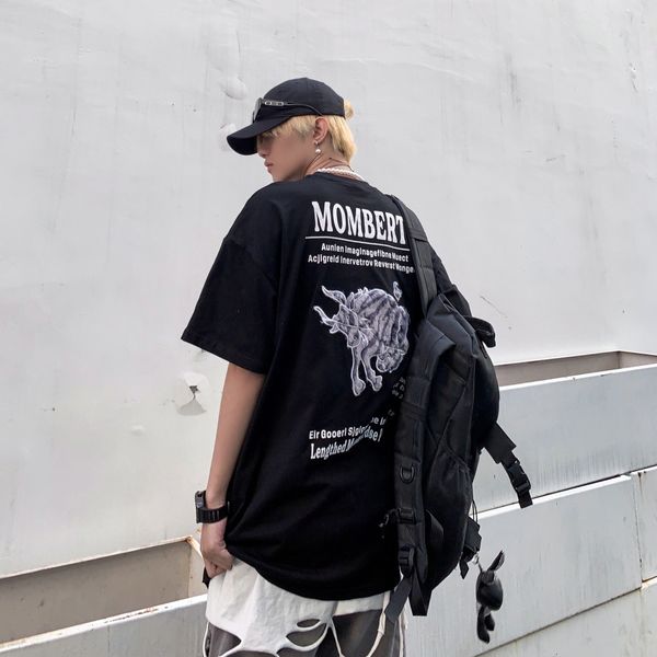 

t shirt summer fashion brand short sleeve men's flocked bull youth leisure trend half, White;black