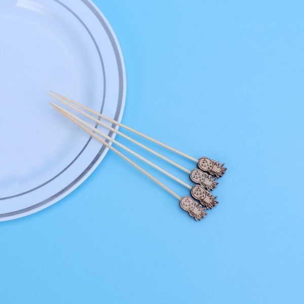 

forks 100pcs picks cocktail fruit appetizer drink sticks disposable wood toothpicks party supplies (pineapple)