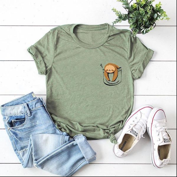 

2021 new animal cartoon sloth print cute t shirts for women neck casual lovely tshirt female summer tee clothes femme, White