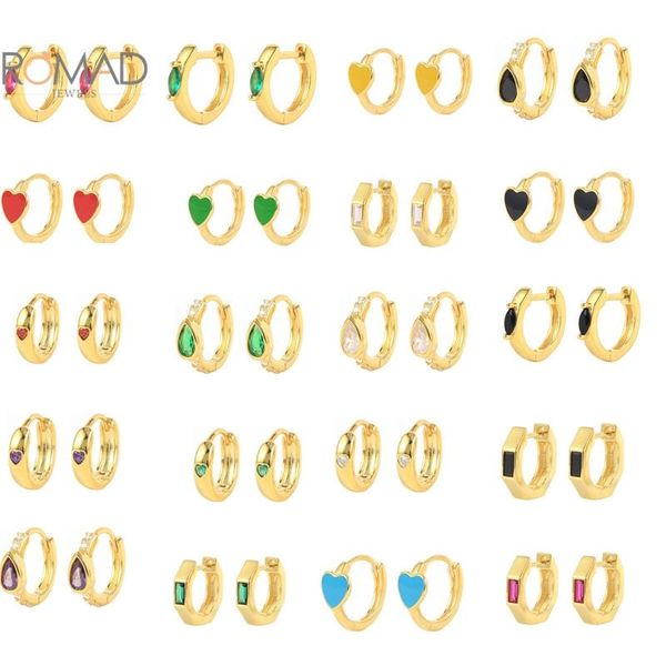 

hoop & huggie romad exquisite round hoops earrings 925 sterling silver love drip oil women with zircon 2021 trend gold jewelry aretes, Golden;silver