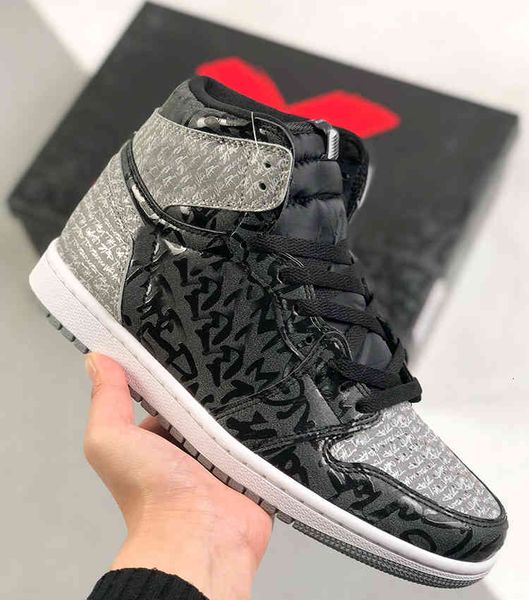 

1 high og rebellionaire mens basketball shoes womens 1s black white-particle grey outdoor sports sneakers 555088 with original box
