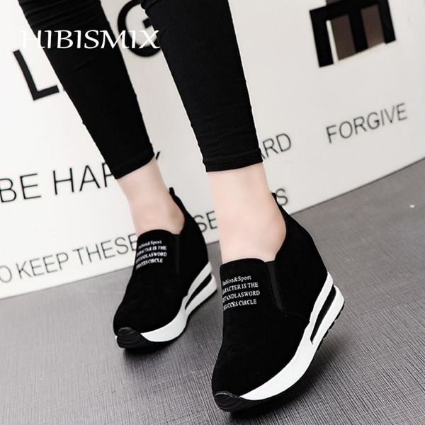

dress shoes hibismix women slip on internal increased height 2021 fashion platform pumps casual high heel 1318, Black